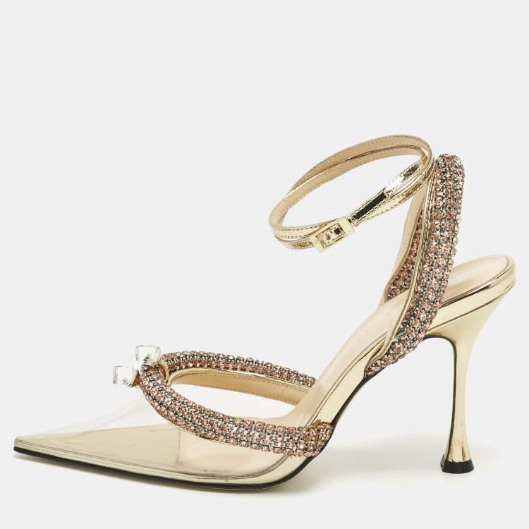 Pre Owned Mach & Mach Transparent Leather and PVC Crystal Embellish Georgia Pumps Size 38