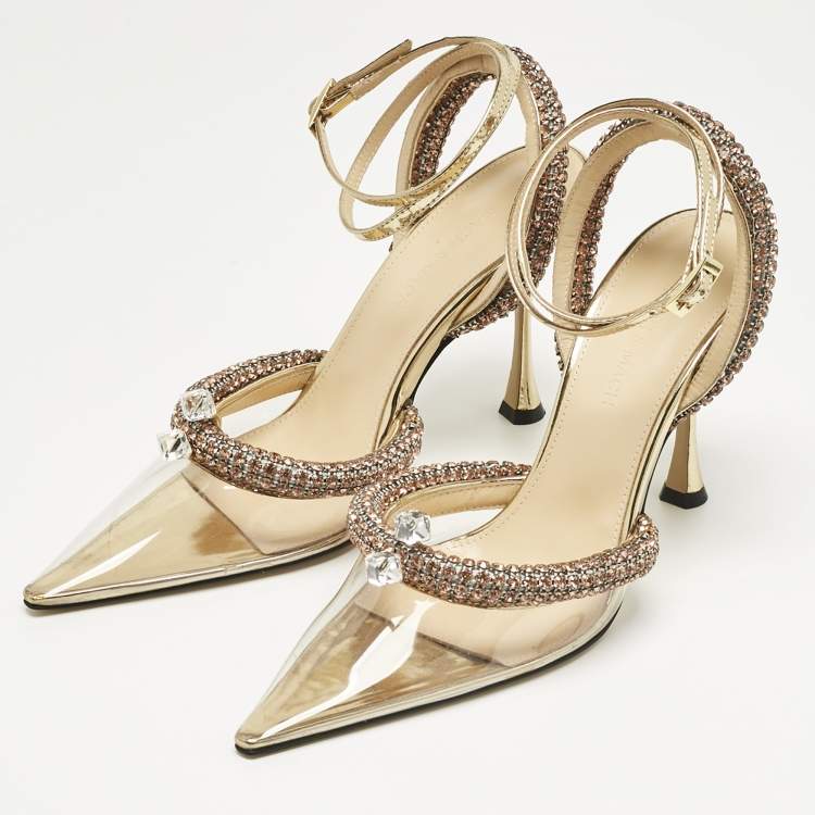 Pre Owned Mach & Mach Transparent Leather and PVC Crystal Embellish Georgia Pumps Size 38