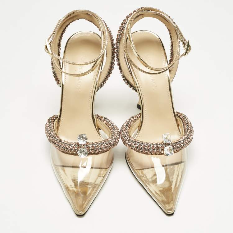 Pre Owned Mach & Mach Transparent Leather and PVC Crystal Embellish Georgia Pumps Size 38