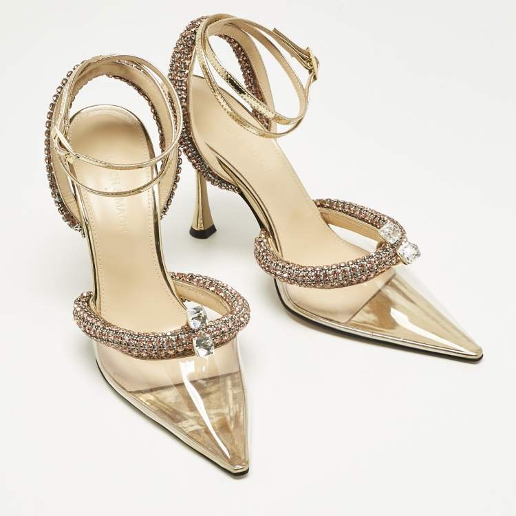 Pre Owned Mach & Mach Transparent Leather and PVC Crystal Embellish Georgia Pumps Size 38