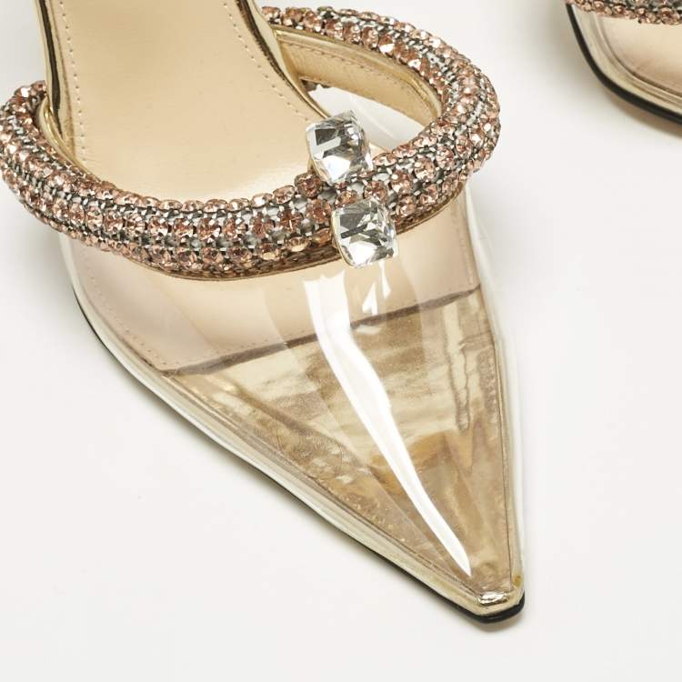 Pre Owned Mach & Mach Transparent Leather and PVC Crystal Embellish Georgia Pumps Size 38