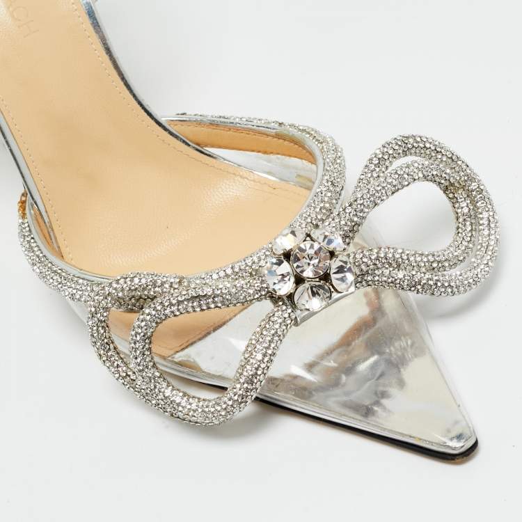 Pre Owned Mach & Mach Transparent/Silver Leather and PVC Double Bow Pumps Size 39