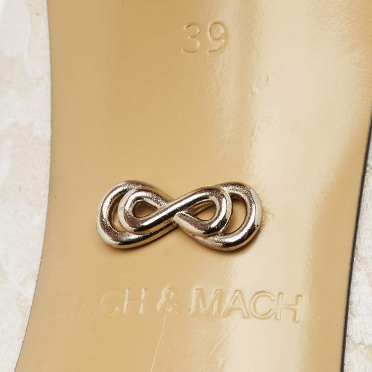 Pre Owned Mach & Mach White Mesh and Satin Triple Heart Pumps Size 39