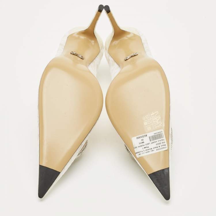 Pre Owned Mach & Mach White Mesh and Satin Triple Heart Pumps Size 39