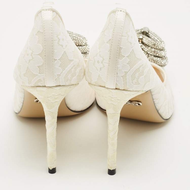 Pre Owned Mach & Mach White Mesh and Satin Triple Heart Pumps Size 39