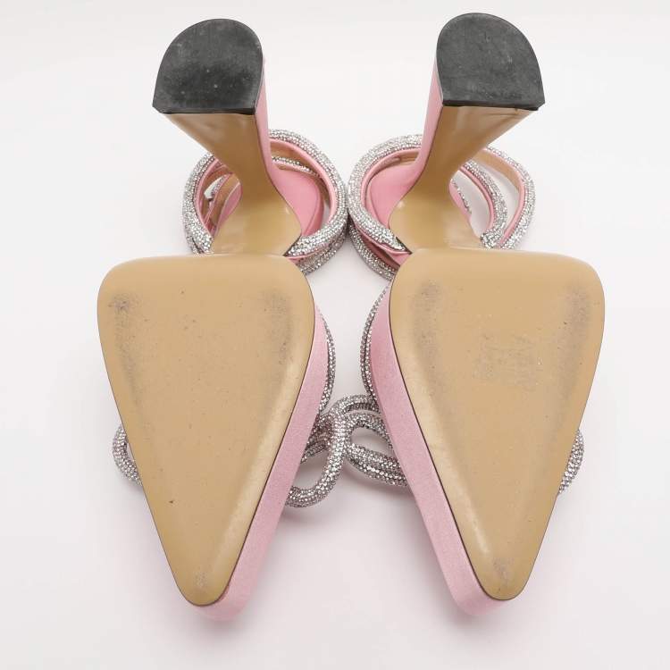 Pre Owned Mach & Mach Light Pink Satin Double Bow Crystal Embellished Platform Pumps Size 38