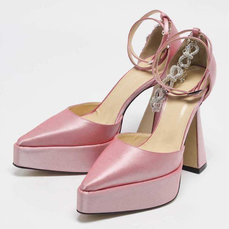 Pre Owned Mach & Mach Light Pink Satin Bow Chain Platform Pumps Size 39
