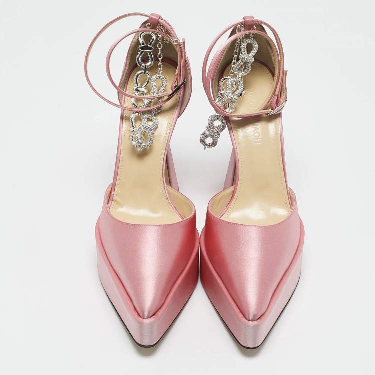 Pre Owned Mach & Mach Light Pink Satin Bow Chain Platform Pumps Size 39