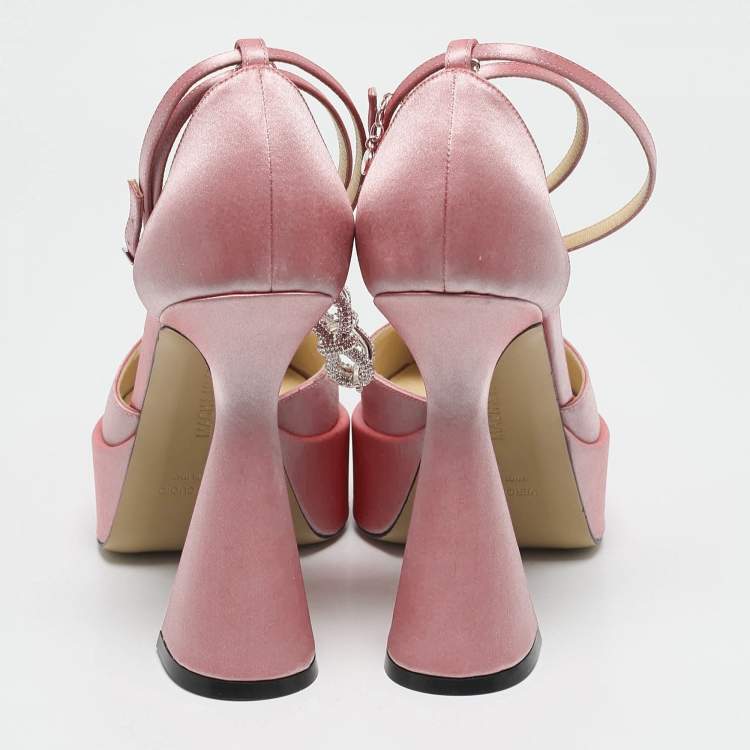 Pre Owned Mach & Mach Light Pink Satin Bow Chain Platform Pumps Size 39
