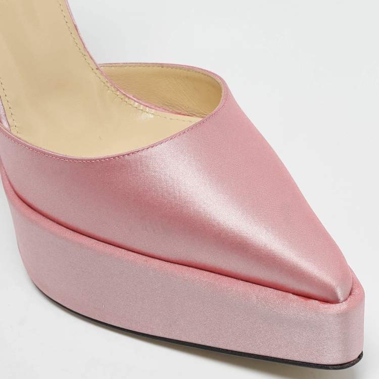 Pre Owned Mach & Mach Light Pink Satin Bow Chain Platform Pumps Size 39