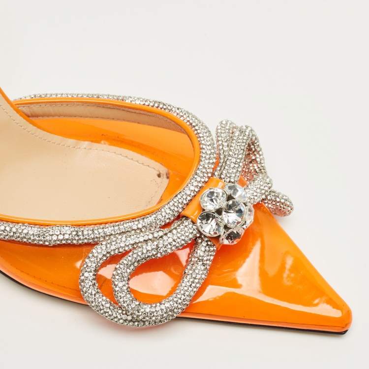 Pre Owned Mach & Mach Pink Patent Leather and PVC Crystal Embellish Double Bow Pumps Size 40