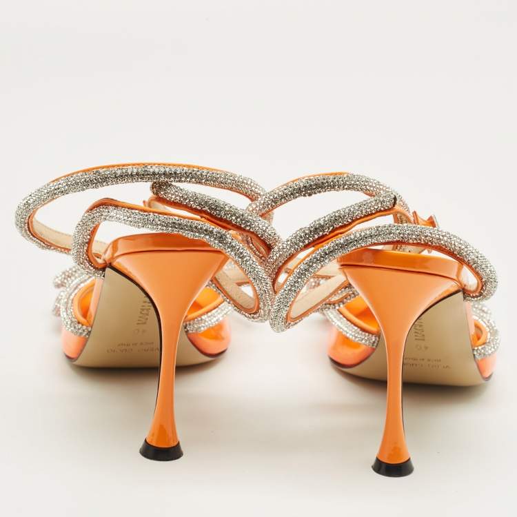 Pre Owned Mach & Mach Pink Patent Leather and PVC Crystal Embellish Double Bow Pumps Size 40