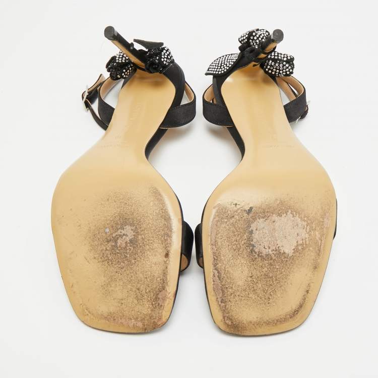 Pre Owned Mach & Mach Wonder Tulip Size 39 Black Satin Ankle Strap Sandals