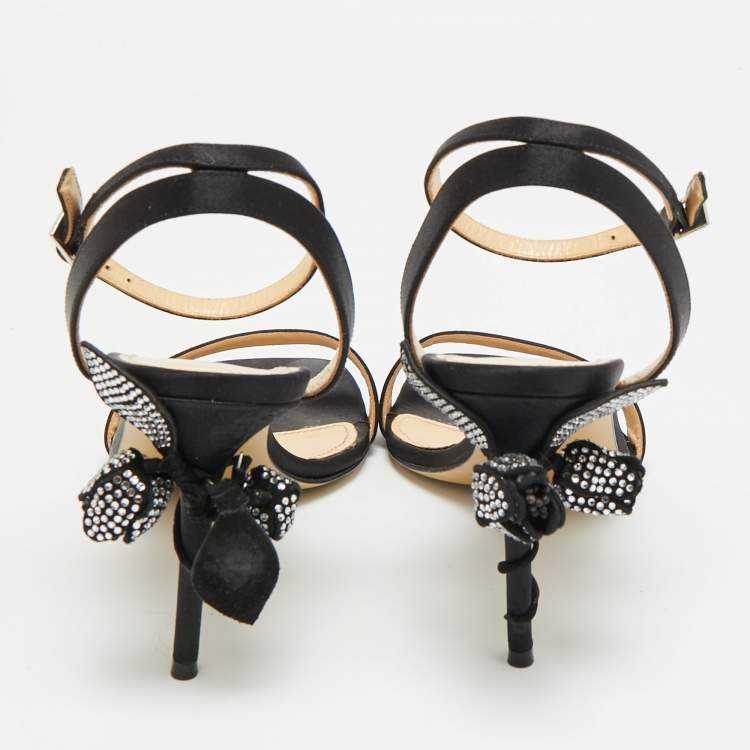 Pre Owned Mach & Mach Wonder Tulip Size 39 Black Satin Ankle Strap Sandals