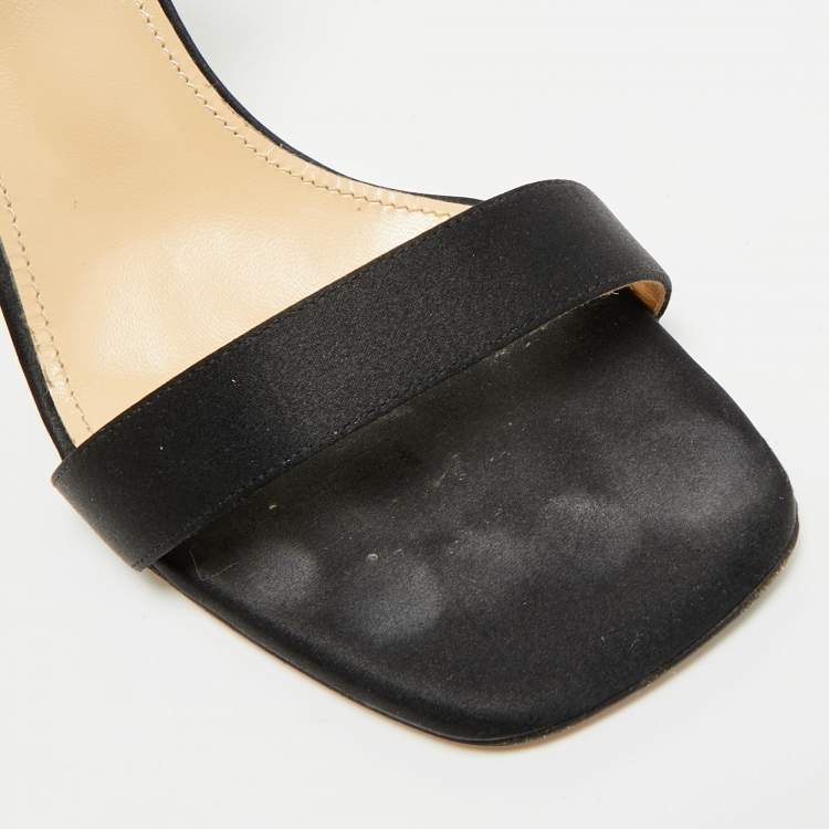 Pre Owned Mach & Mach Wonder Tulip Size 39 Black Satin Ankle Strap Sandals