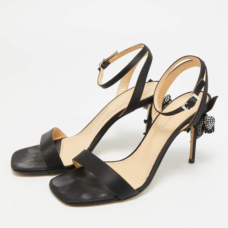 Pre Owned Mach & Mach Wonder Tulip Size 39 Black Satin Ankle Strap Sandals