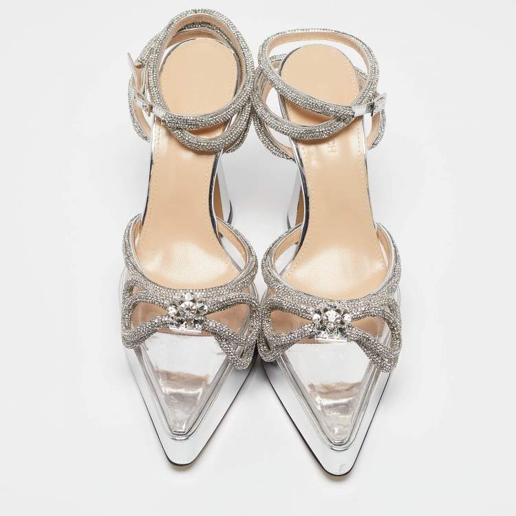 Pre Owned Mach & Mach Georgian Size 39 Silver/Transparent  Leather and PVC  Double Bow Pumps