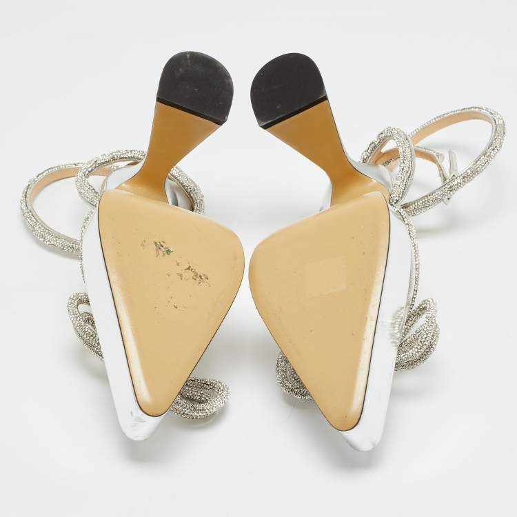 Pre Owned Mach & Mach Georgian Size 39 Silver/Transparent  Leather and PVC  Double Bow Pumps