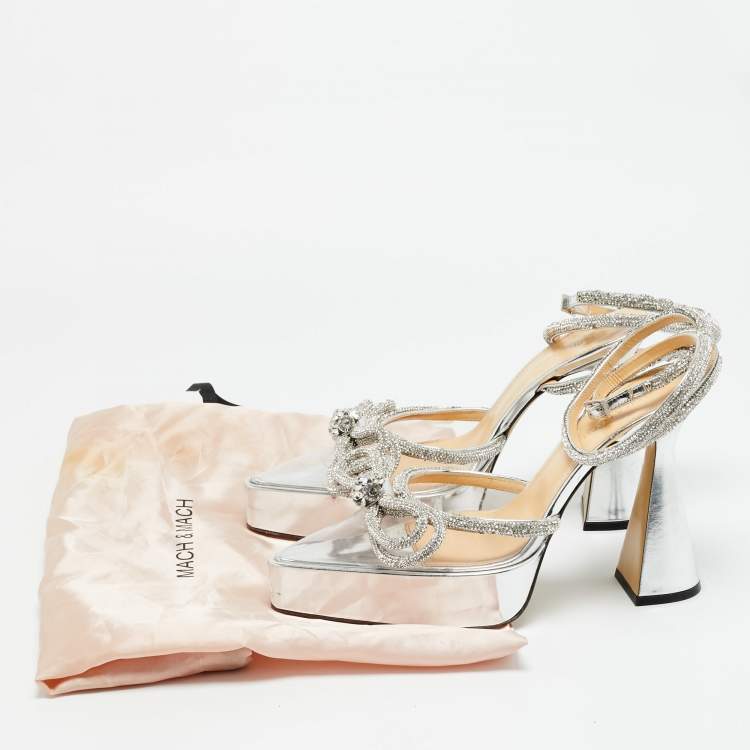 Pre Owned Mach & Mach Georgian Size 39 Silver/Transparent  Leather and PVC  Double Bow Pumps