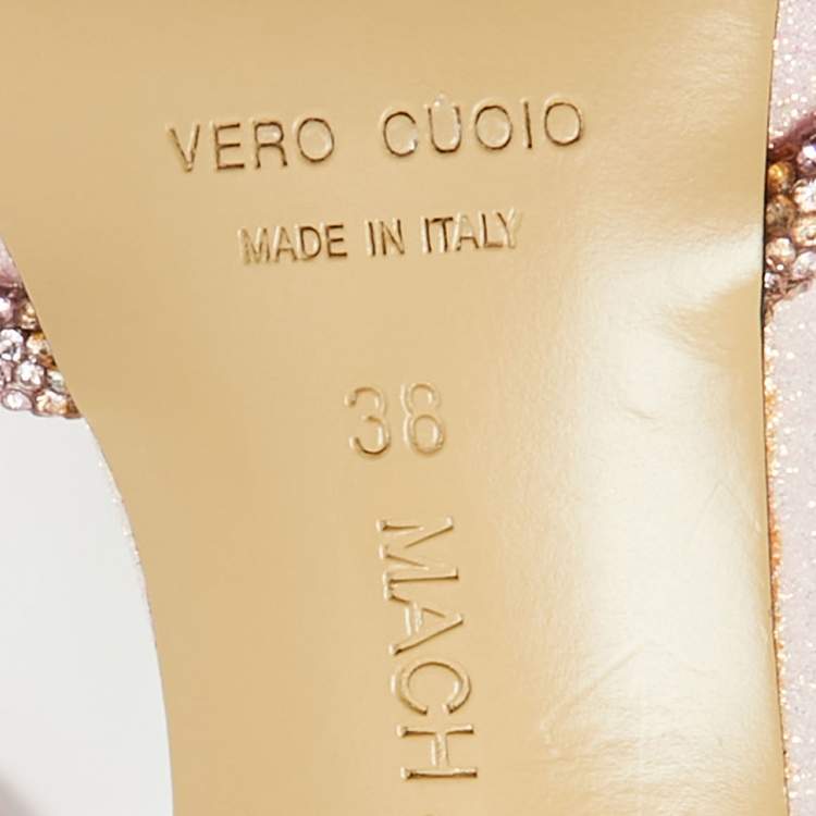 Pre Owned Mach & Mach Double Bow Size 38 Pink Glitter Ankle Strap Pumps