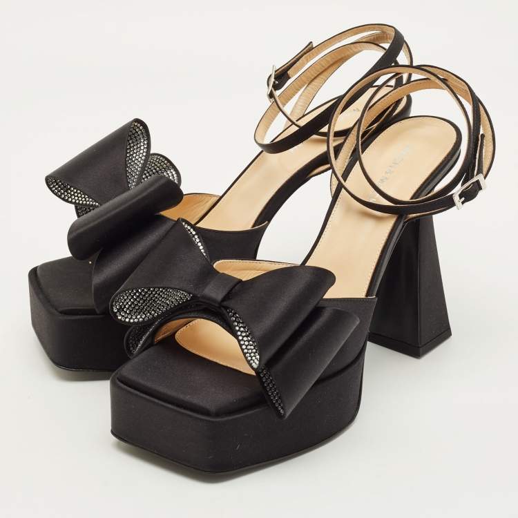 Pre Owned Mach & Mach Le Cadeau Size 42 Black Satin Platform Sandals