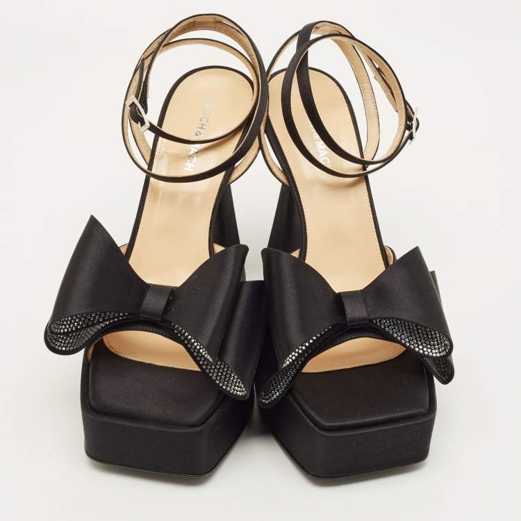 Pre Owned Mach & Mach Le Cadeau Size 42 Black Satin Platform Sandals