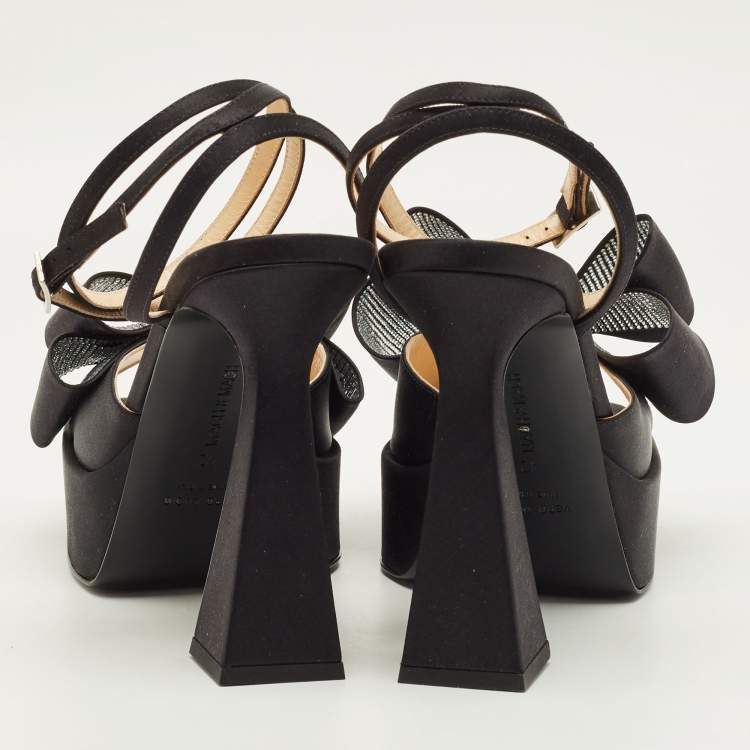 Pre Owned Mach & Mach Le Cadeau Size 42 Black Satin Platform Sandals