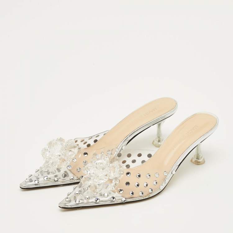 Pre Owned Mach & Mach Size 36.5 Transparent PVC Crystal Embellished Mules                 