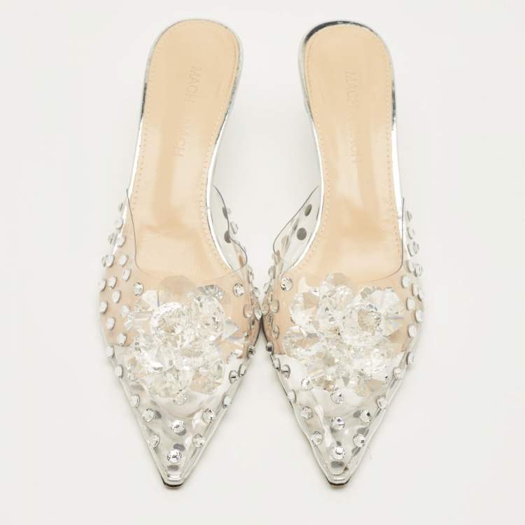 Pre Owned Mach & Mach Size 36.5 Transparent PVC Crystal Embellished Mules                 