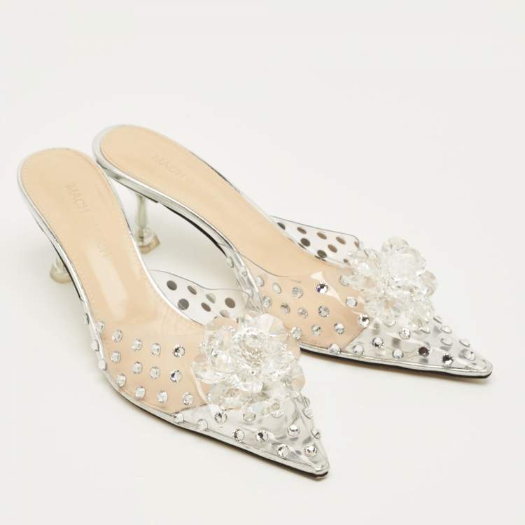 Pre Owned Mach & Mach Size 36.5 Transparent PVC Crystal Embellished Mules                 