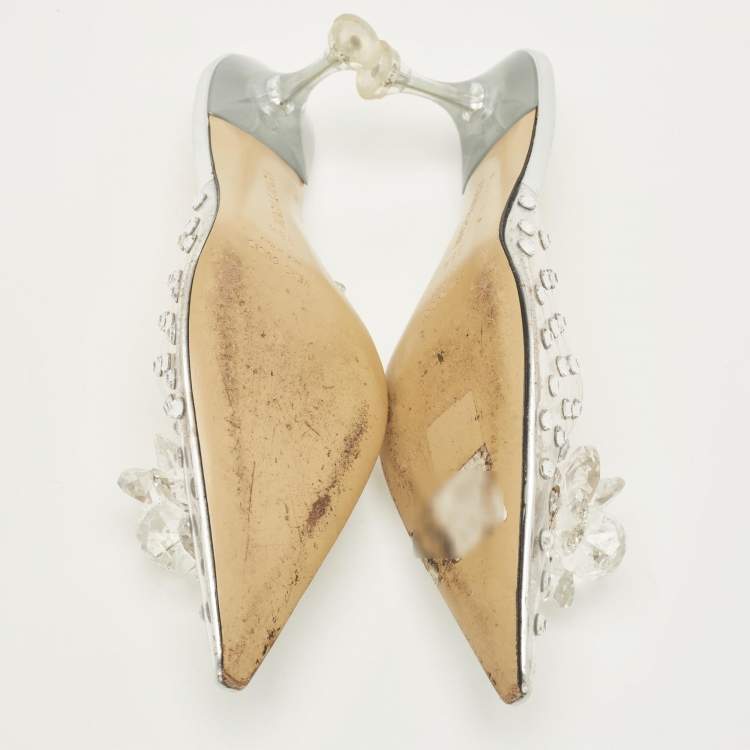 Pre Owned Mach & Mach Size 36.5 Transparent PVC Crystal Embellished Mules                 
