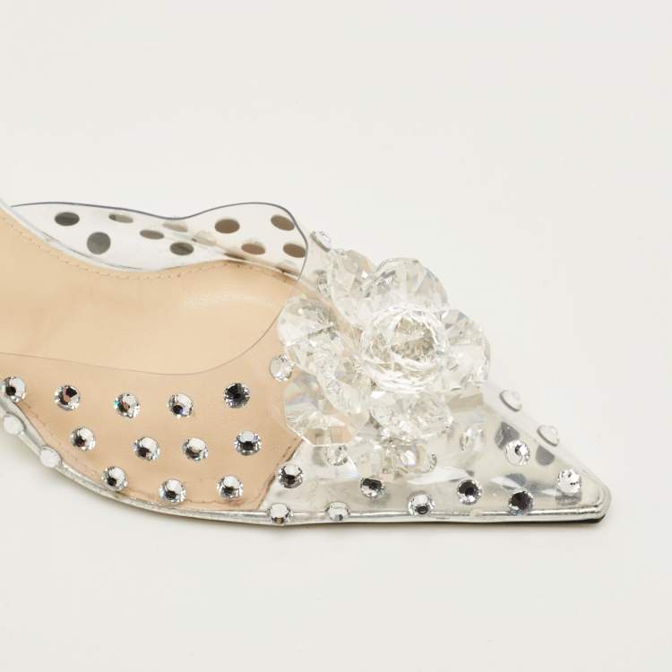 Pre Owned Mach & Mach Size 36.5 Transparent PVC Crystal Embellished Mules                 
