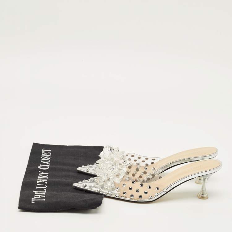 Pre Owned Mach & Mach Size 36.5 Transparent PVC Crystal Embellished Mules                 