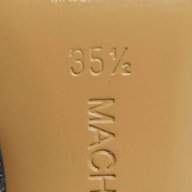 Pre Owned Mach & Mach Double Bow Size 35.5 Silver Glitter Ankle Strap Pumps