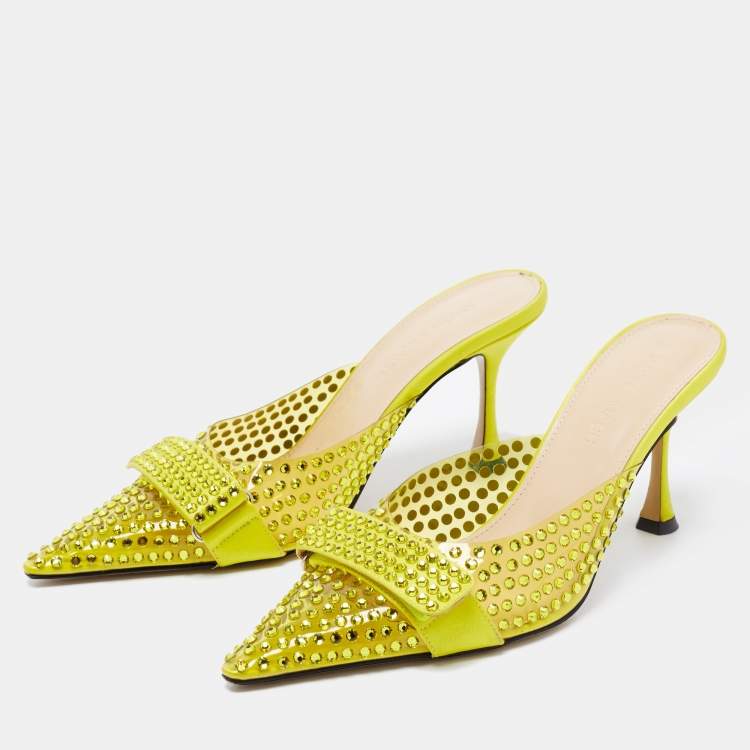 Pre Owned Mach & Mach Green PVC and Satin Embellished  Bella Mules Size 37.5