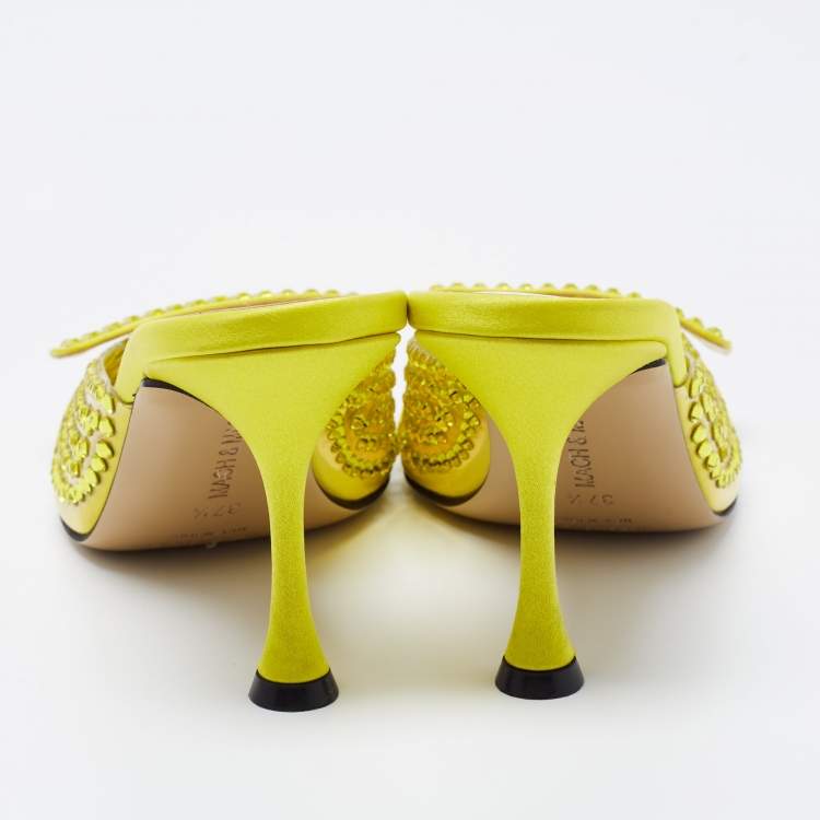 Pre Owned Mach & Mach Green PVC and Satin Embellished  Bella Mules Size 37.5