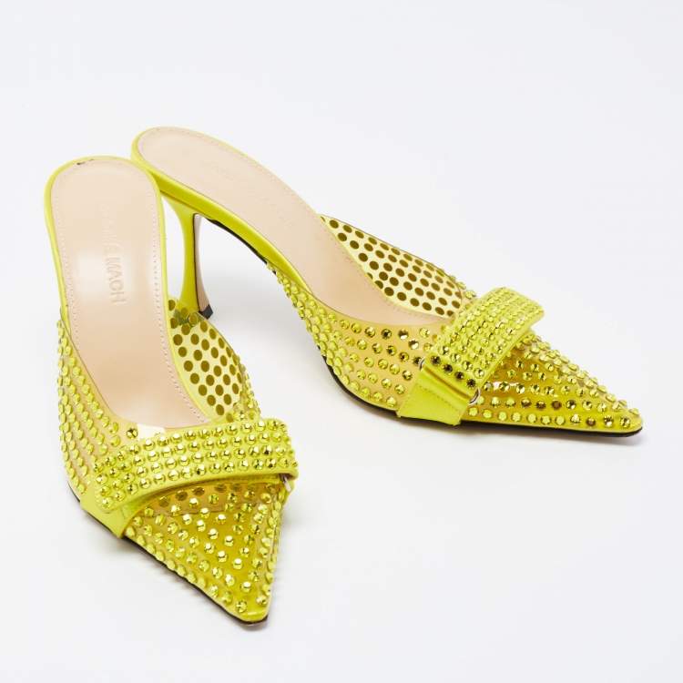 Pre Owned Mach & Mach Green PVC and Satin Embellished  Bella Mules Size 37.5
