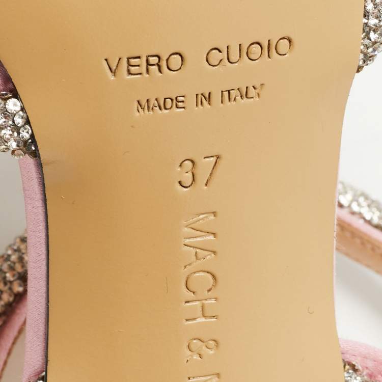 Pre Owned Mach & Mach Pink Satin Crystal Embellished Ankle Strap Sandals Size 37