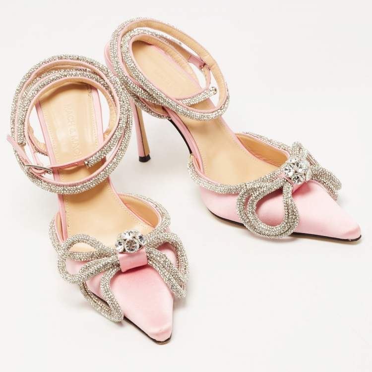 Pre Owned Mach & Mach Pink Satin Double Bow Crystal Embellished Pumps Size 39