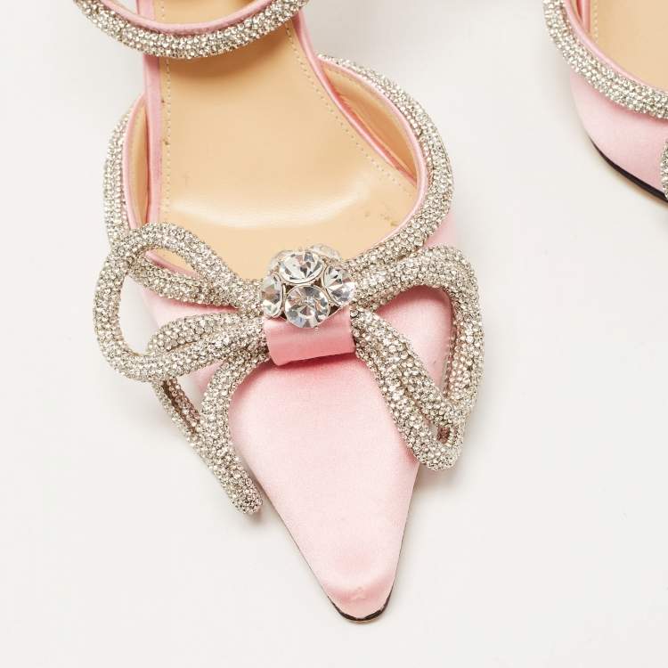 Pre Owned Mach & Mach Pink Satin Double Bow Crystal Embellished Pumps Size 39
