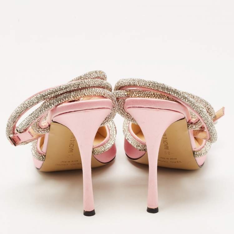 Pre Owned Mach & Mach Pink Satin Double Bow Crystal Embellished Pumps Size 39