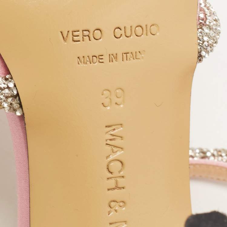 Pre Owned Mach & Mach Pink Satin Double Bow Crystal Embellished Pumps Size 39