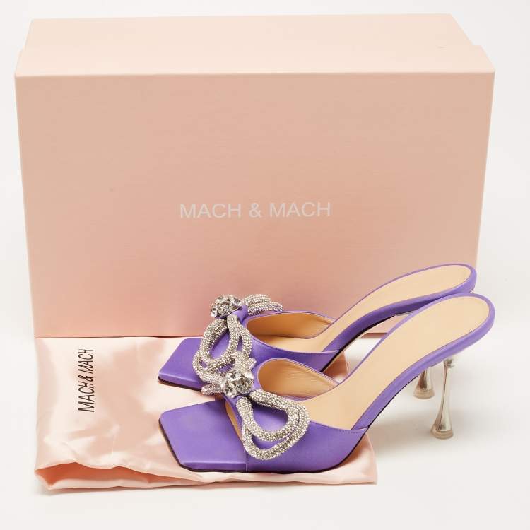 Pre Owned Mach & Mach Purple Satin Double Bow Slide Sandals Size 37