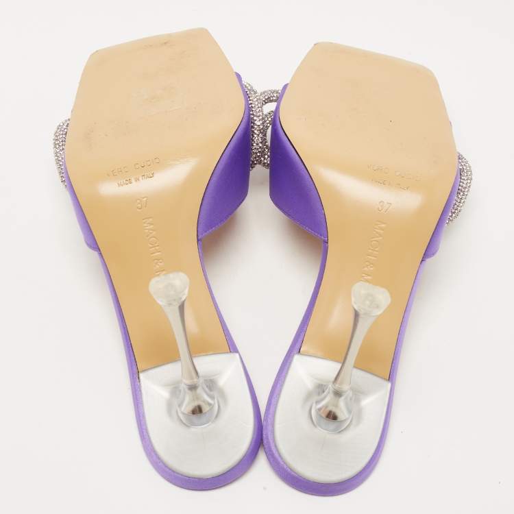 Pre Owned Mach & Mach Purple Satin Double Bow Slide Sandals Size 37
