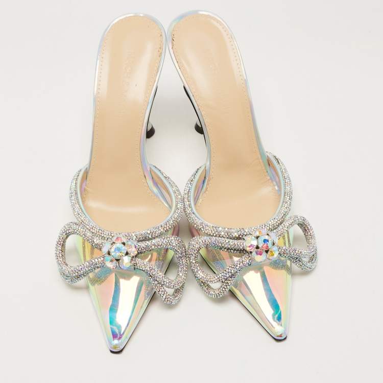 Pre Owned Mach & Mach Multicolor PVC Crystal Embellished Double Bow Slide Mules Size 37