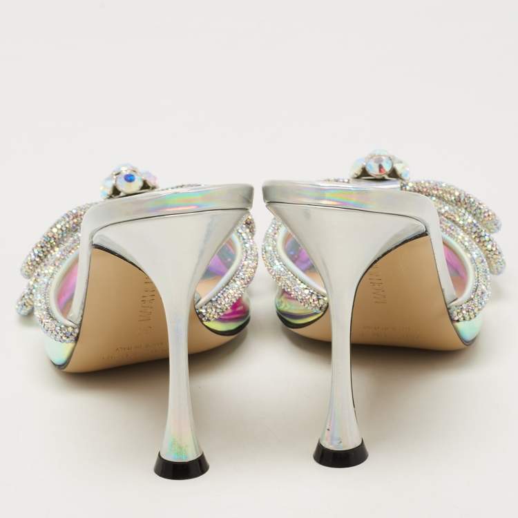 Pre Owned Mach & Mach Multicolor PVC Crystal Embellished Double Bow Slide Mules Size 37