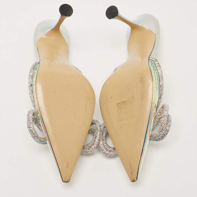 Pre Owned Mach & Mach Multicolor PVC Crystal Embellished Double Bow Slide Mules Size 37