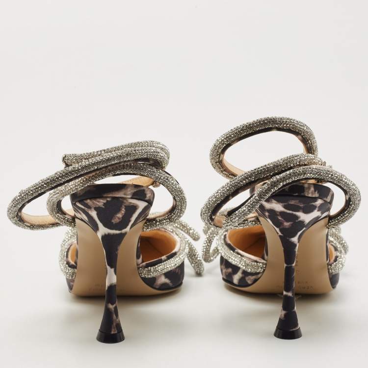 Pre Owned Mach & Mach Black/Brown Fabric Double Crystal Bow Pumps Size 37