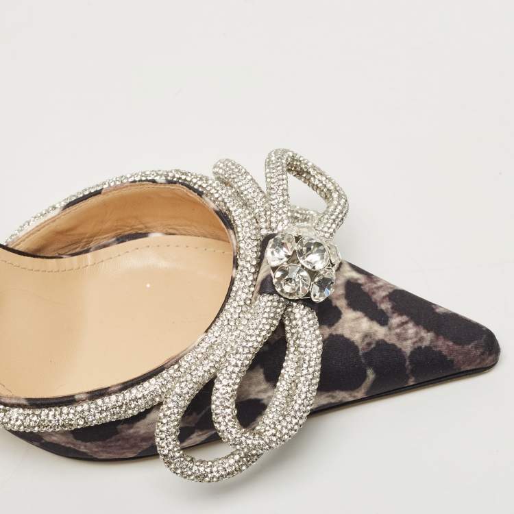 Pre Owned Mach & Mach Black/Brown Fabric Double Crystal Bow Pumps Size 37