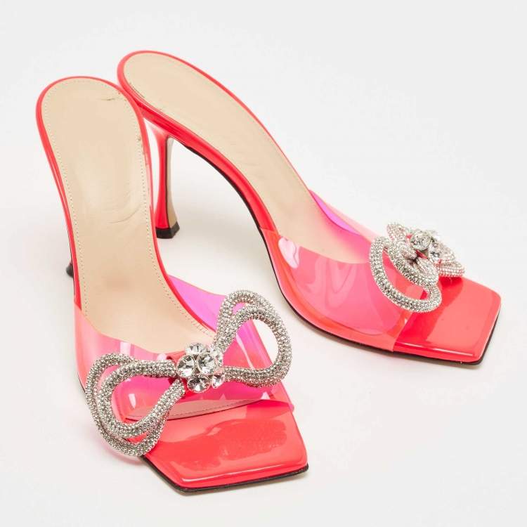 Pre Owned Mach & Mach Pink PVC Crystal Embellished Bow Slide Sandals Size 40